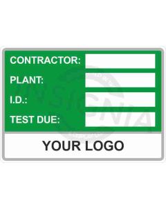 Contractor, Plant, Id, Test Due Adhesive Sticker Sign