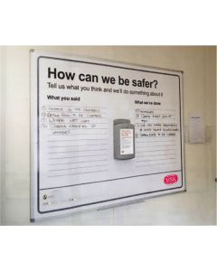 Sisk Notice Board Can We Be Safer? Complete with Dry Wipe Laminate 1500mm x 1200mm