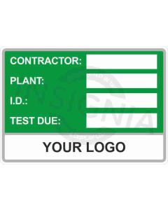 Contractor, Plant, Id, Test Due Adhesive Sticker Sign